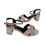 Перламутрові бронзові жіночі босоніжки стійкий каблук розмір 36 37 38 39 40, фото 4