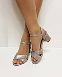Перламутрові бронзові жіночі босоніжки стійкий каблук розмір 36 37 38 39 40, фото 5