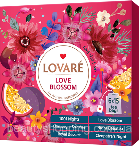 Набір чаю Ловаре в пакетах 6 видів по 15 шт Lovare Love Blossom 90 штук
