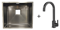 Мийка Quadro 49 Celldecor Nano Graphite + Змішувач FKM 71 Black Steel 8213.401.0046