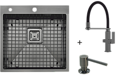 Мийка Top 49 Celldecor Nano Graphite + Змішувач FKM 3120 Black Steel + Дозатор FASD 41 Graphite 8213.401.0057