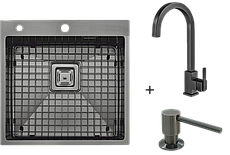 Мийки Top 56 Celldecor Nano Graphite + Змішувач FKM 71 Black Steel + Дозатор FASD 41 Graphite 8213.401.0060