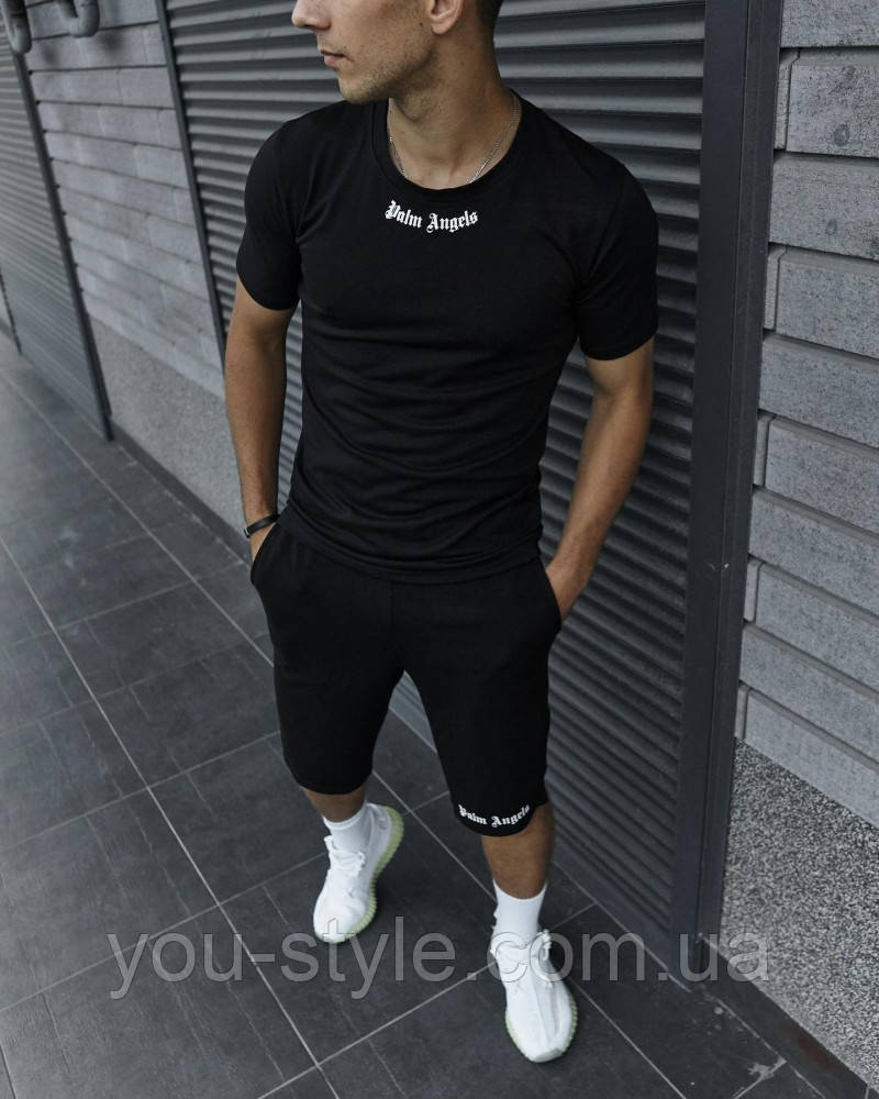 Комплект чоловічий Palm Angels: футболка чорна + шорти чорні (9452226485)