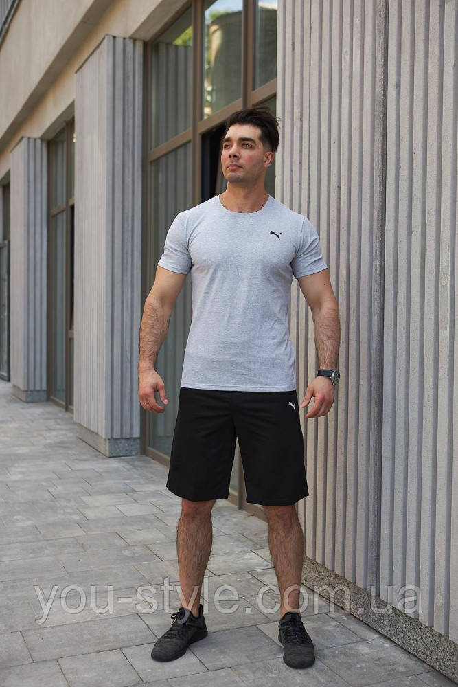 Комплект чоловічий Puma: футболка сіра + шорти чорні (9861453062)