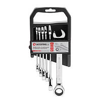 Набір комбінованих ключів із тріскачкою 6 од., 8-19 мм Cr-V; PROF DIN3113 INTERTOOL XT-1301