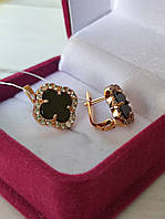 Срібні сережки у стилі Van Cleef (Ван Кліф) конюшина з Оніксом в позолоті