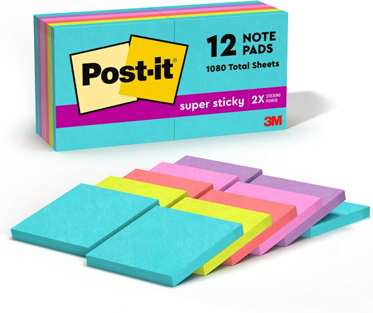 Стикери закладки Post-it 3M Super Sticky, 76x76 мм, 12 блоків по 90 аркушів, фото 1