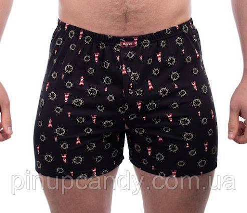 Боксери облягаючі труси Bono МО maxi принт Маяк і штурвал чорні розмір 56, фото 1