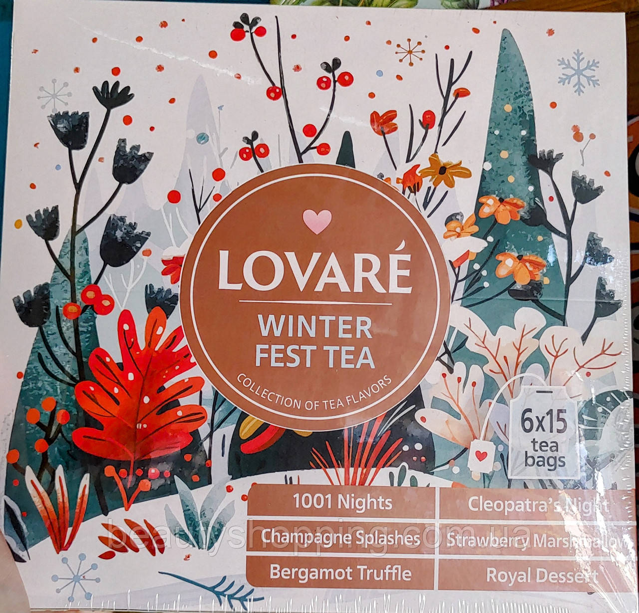 Чай Lovare асорти Lovare Winter Tea Set в індивідуальних конвертах 6 видів по 15 шт 90 пакетиків