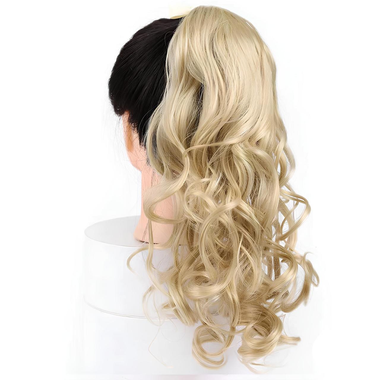 Перука хвіст світло-русявий, Волосся шиньйон хвилястий, Накладний хвіст із затискачами, Шиньйон для блондинок 51 см