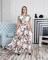 Роскошное женское летнее платье длинное в пол солнце-клеш больших размеров от 48 до 58