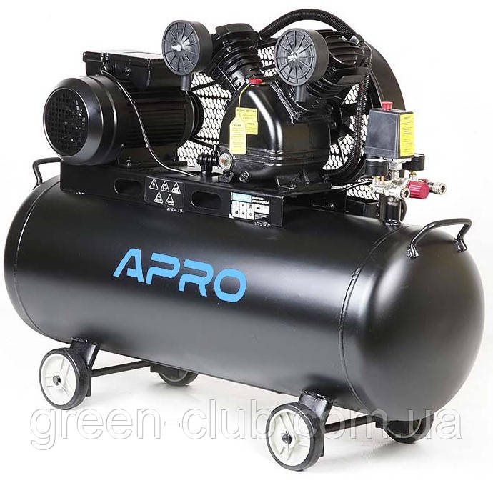 Компресор двоциліндровий ремінний OFBD-100 2.2 кВт 402 л/хв 8бар 100 л (2 крани) + олива 0,5 л APRO 850182, фото 1