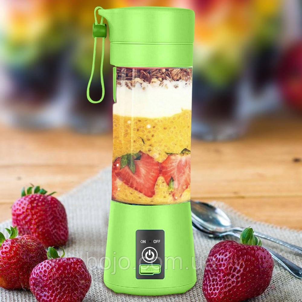 Блендер портативний Smart Juice Cup Fruits на 4 ножі, заряджається від USB, Зелений (237)