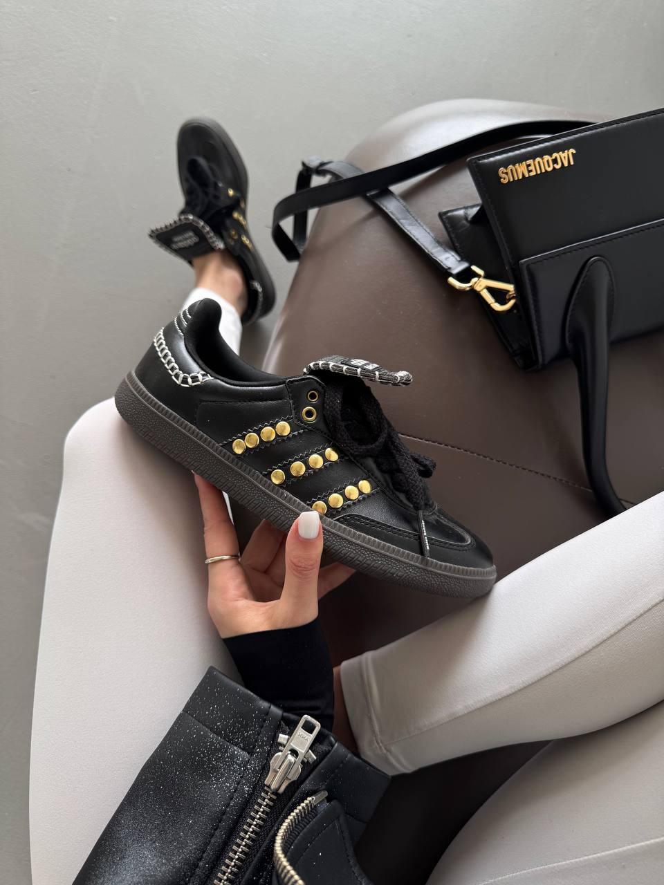 Жіночі кросівки Adidas Samba x WALES BONNER STUDDED PACK BLACK premium (чорні) спортивні 1014 Адідас vkross