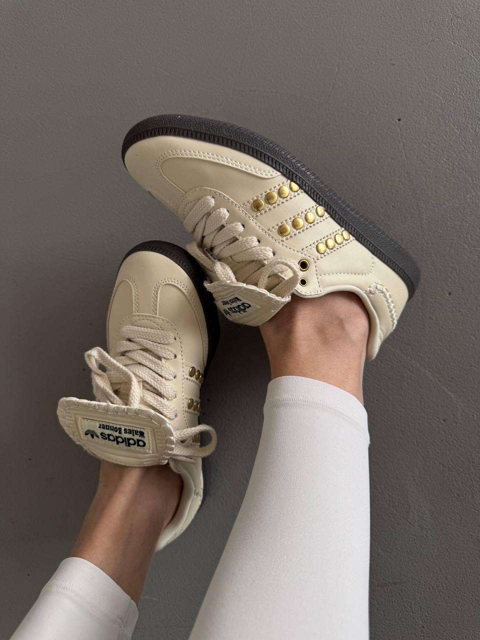 Жіночі кросівки Adidas Samba x WALES BONNER STUDDED PACK CREAM/WHITE premium (кремові) стильні 0989 Адідас vkross