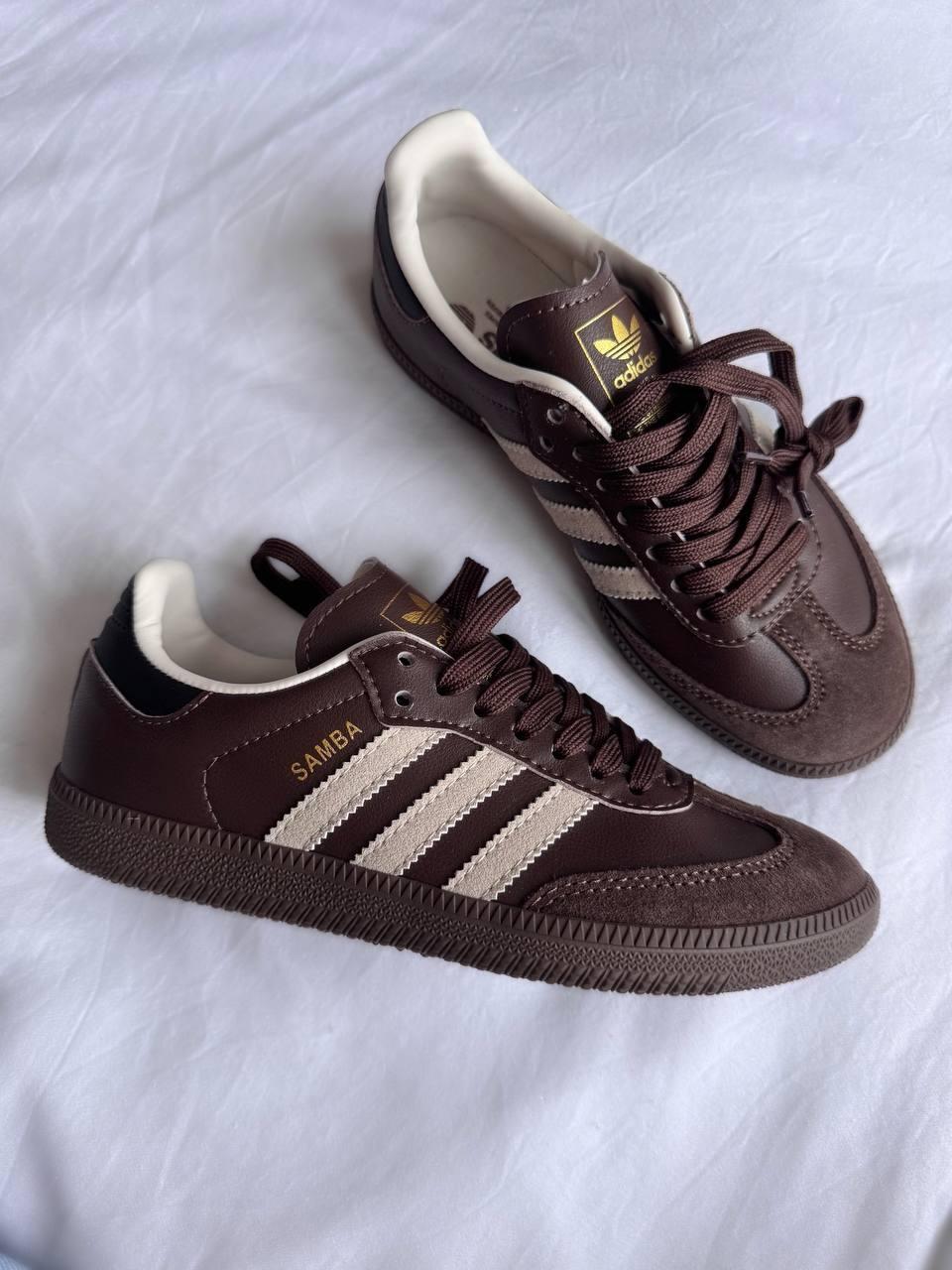 Жіночі спортивні кросівки Adidas Samba BROWN LEATHER premium (коричневі) повсякденні кроси 1134 Адідас vkross