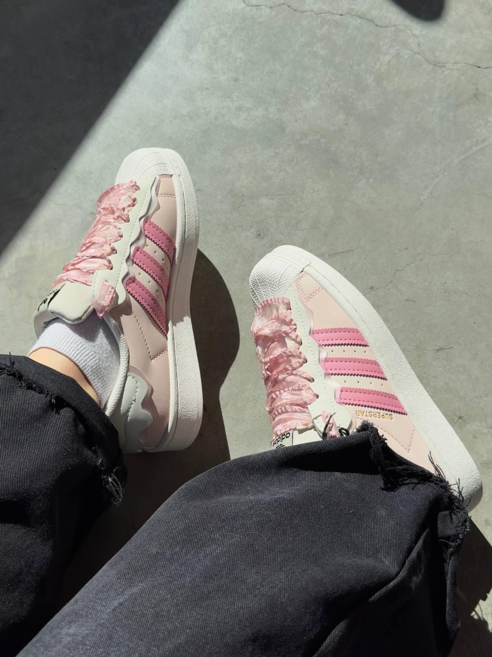 Жіночі демісезонні кросівки ADIDAS SUPERSTAR Cappuccino (бежеві з рожевим) спортивні кроси adss3 Адідас vkross