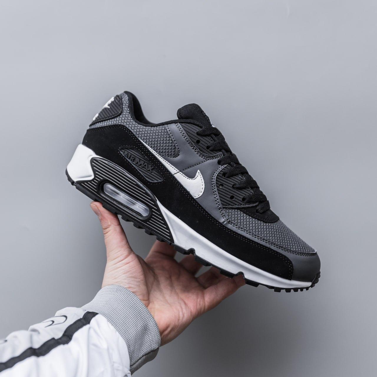 Жіночі демісезонні кросівки Nike Air Max 90 (сірі з чорним) модні спортивні кроси 2259 Найк vkross, фото 1