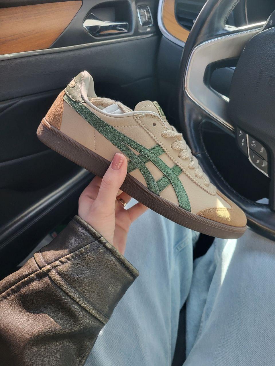 Жіночі повсякденні кросівки Asics Onitsuka Tiger (бежеві із зеленим) модні кросівки 708 Асикс vkross