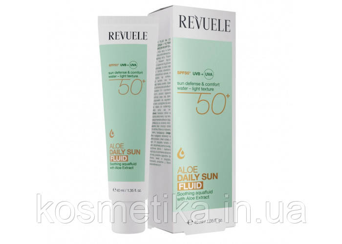 Сонцезахисний флюїд для обличчя з алое вера SPF 50+ Revuele, 40 мл