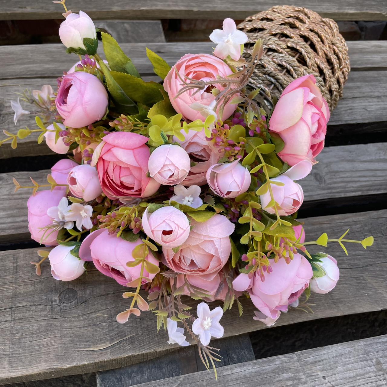 Штучні квіти Букет півонії камелія, лютики, рананкулюс 30 см, фото 1