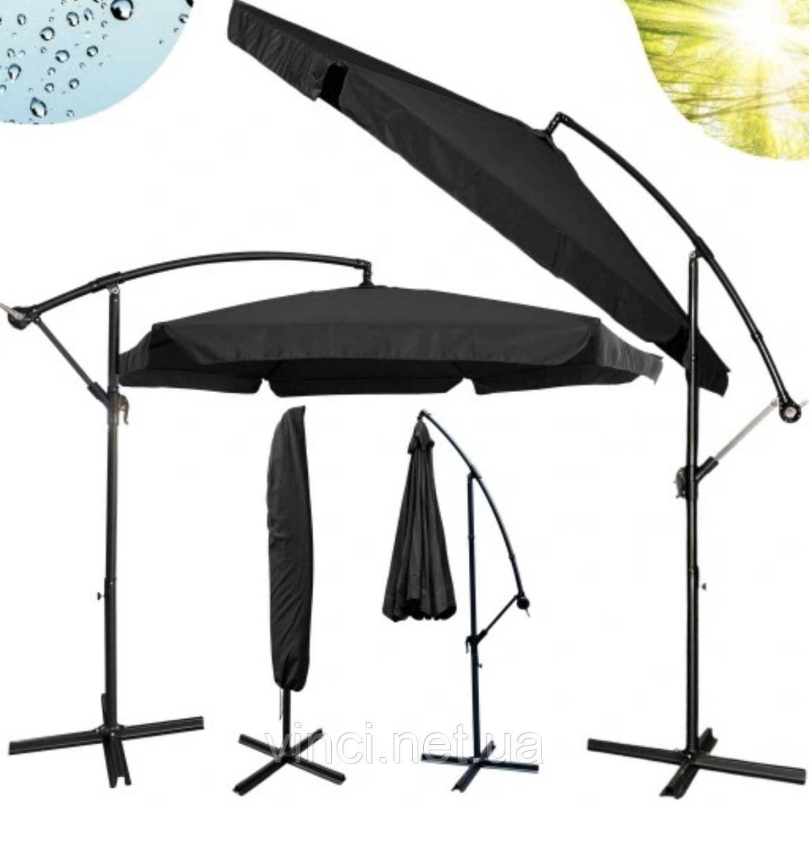 Парасоля садова з нахилом 3,5м ГРАФІТОВА + ЧЕХОЛ Ideal Garden YN7011 Зонт садовий Зонтік Парасолька, фото 1