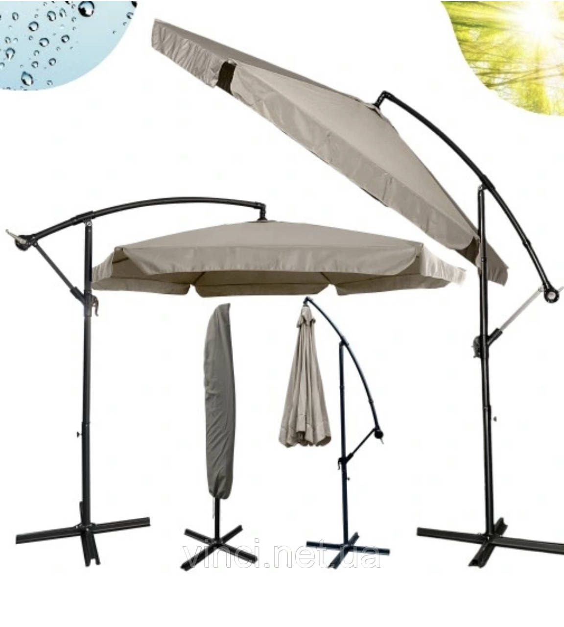 Парасоля садова з нахилом 3,5м СВІТЛО СІРА + ЧЕХОЛ Ideal Garden YN7011 Зонт садовий Зонтік Парасолька, фото 1