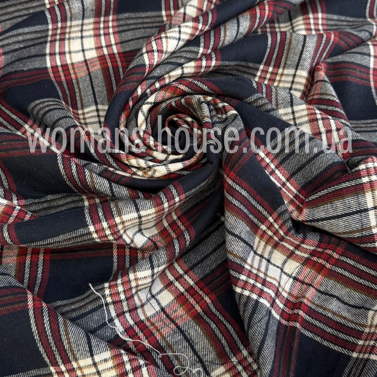 Сорочкова карта Байка тонка Фланель Темно-синій з червоними смугами, фото 1