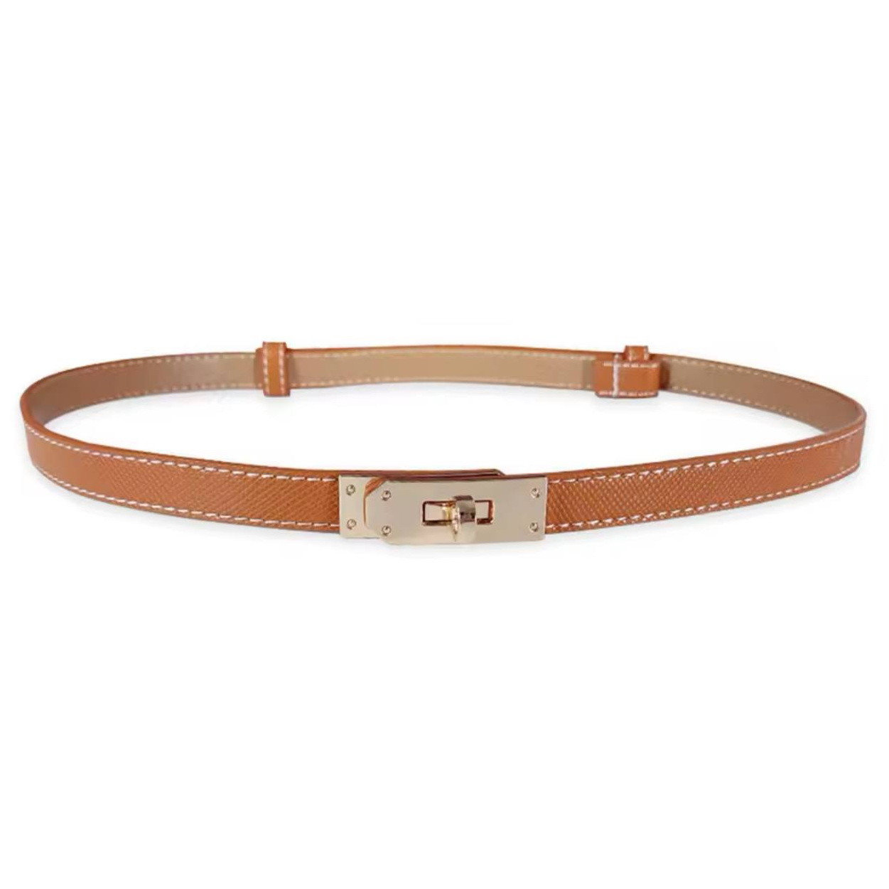 Жіночий ремінь рижого кольору із золотою пряжкою 100153, фото 1