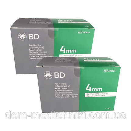 Голки інсулінові для шприц-ручок "BD Microfine Thin Wall" 4 мм (32G x 0,23 мм), 200 шт., фото 1