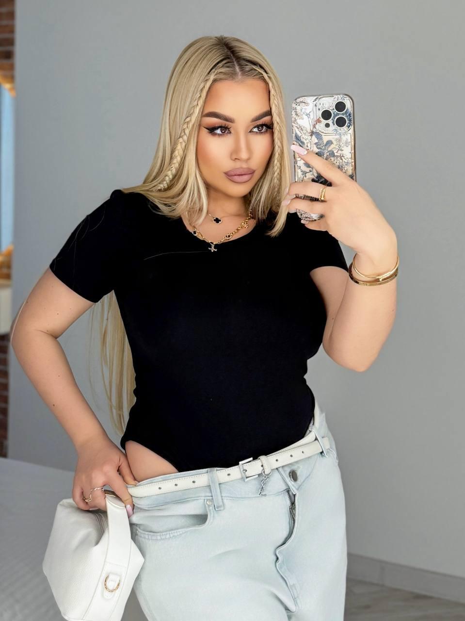 Жіноче боді футболка кулір великого розміру plussize 48-58 з коротким рукавом 100% бавовна