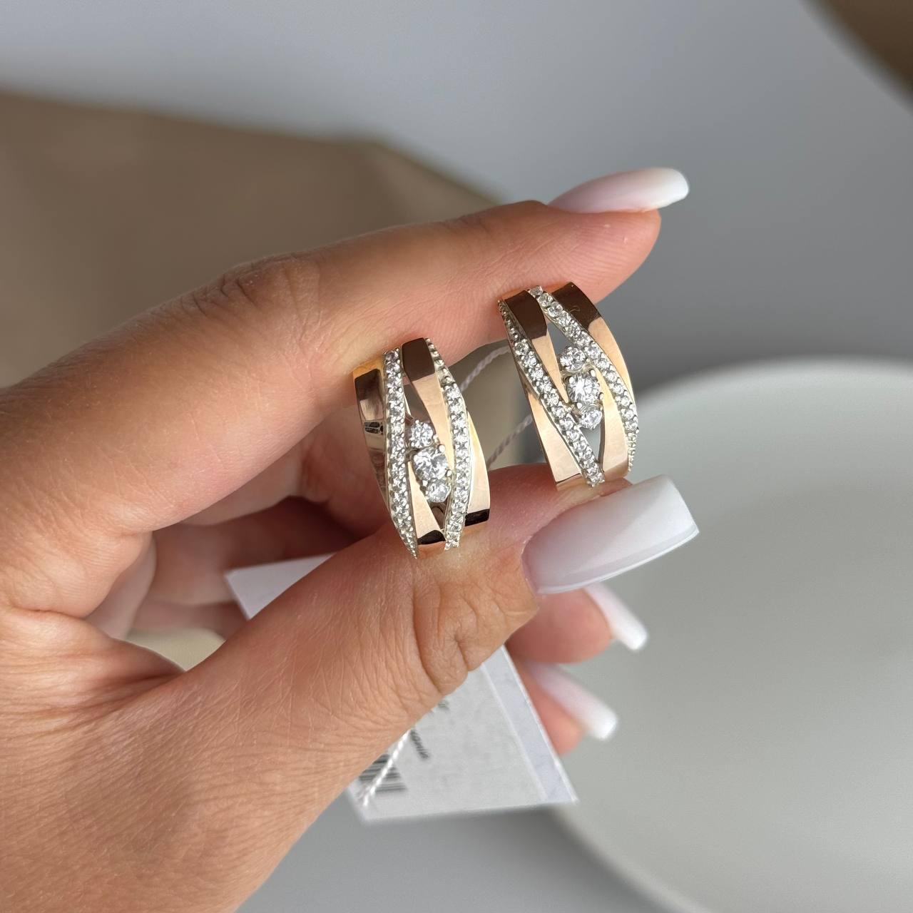 Срібні сережки з золотими вставками, фото 1