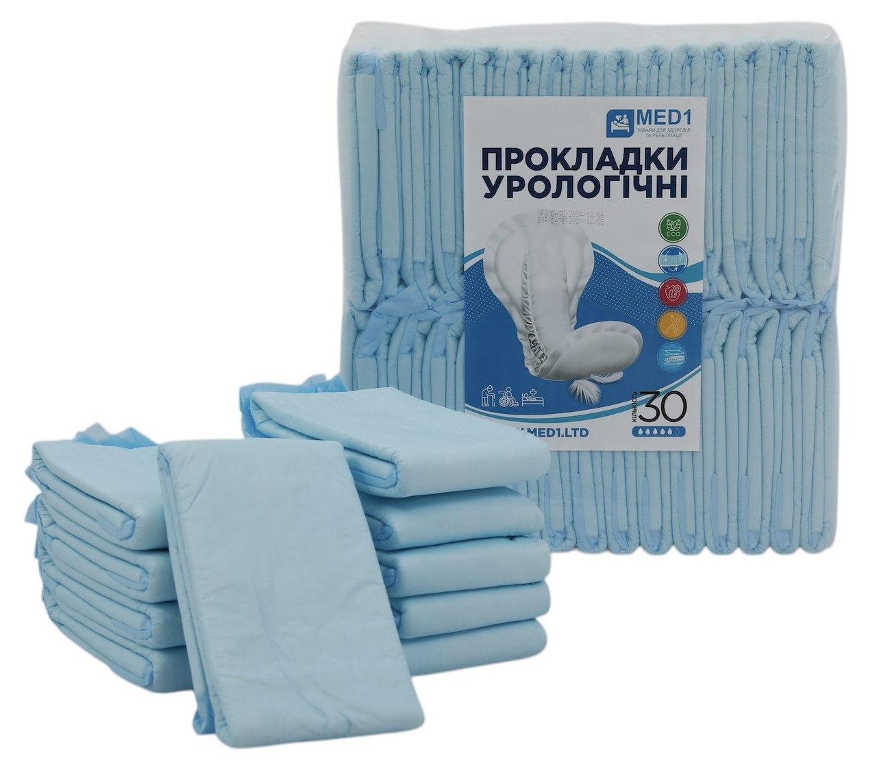Прокладки урологічні MED1-WC04, розмір 60×30 см (30 шт. в пакованні)