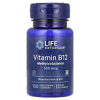 Вітамін B12, Метилкобаламін, 500 мкг, смак полуниці, Vitamin B12, Methylcobalamin, Life Extension, 100 жувальних таблеток