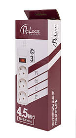 Фільтр живлення ProLogix (PRS-075P3-45W) 0.75 мм, 3 розетки, 4.5 м, білий