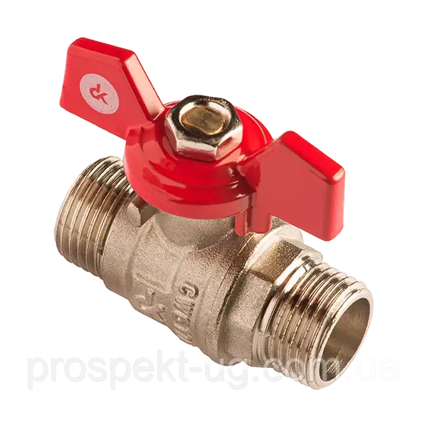 Кран Ду15 (1/2") ру25 кульовий латунний нікель метелик З-З DK Kraf