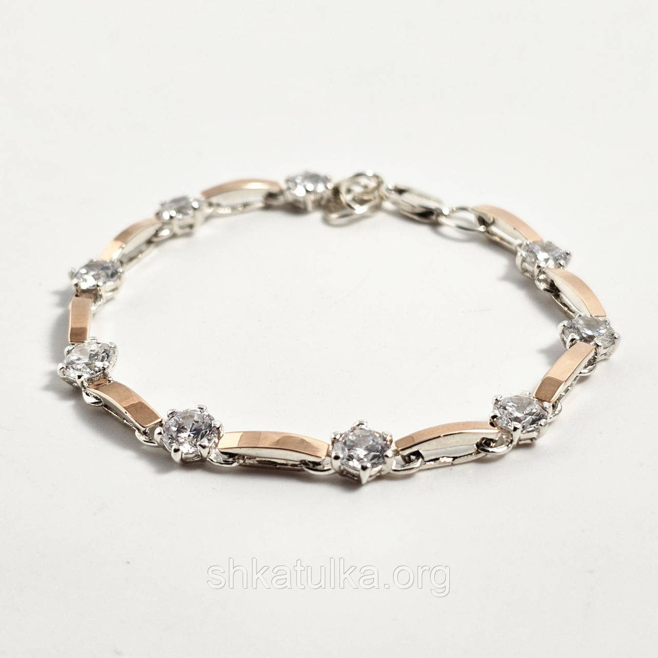 Браслет зі срібла з золотими вставками та білими круглими фіанітами