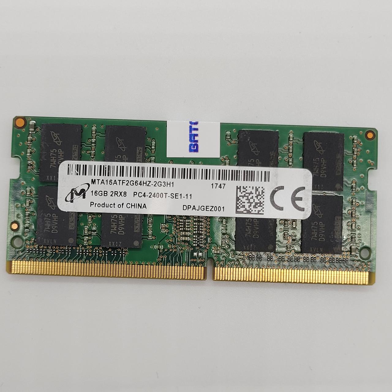 Оперативна пам'ять для ноутбука Micron SODIMM DDR4 16Gb 2400MHz PC4-19200 CL17 (MTA16ATF2G64HZ-2G3H1) Б/В