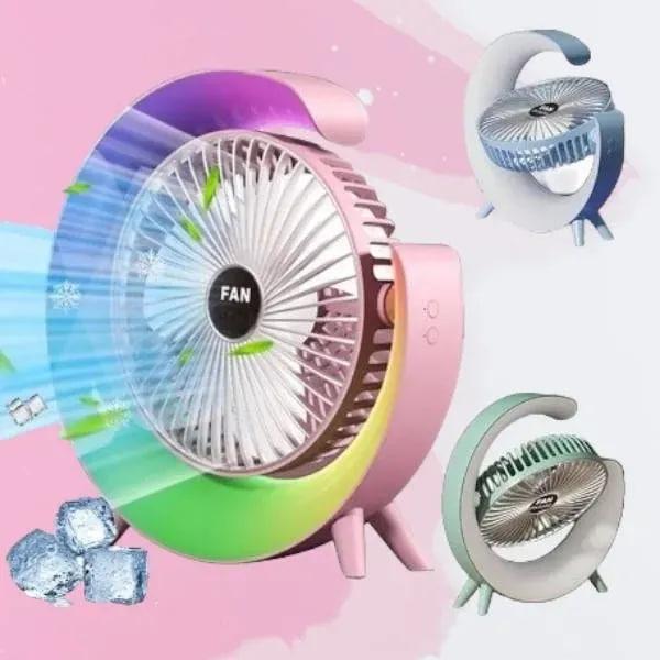Настільний акумуляторний вентилятор з RGB підсвіткою та обертанням 180°, рожевий