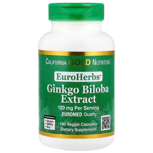 Добавка для судин мозку California Gold Nutrition Ginko Biloba 120 mg (180 капсул.), фото 1