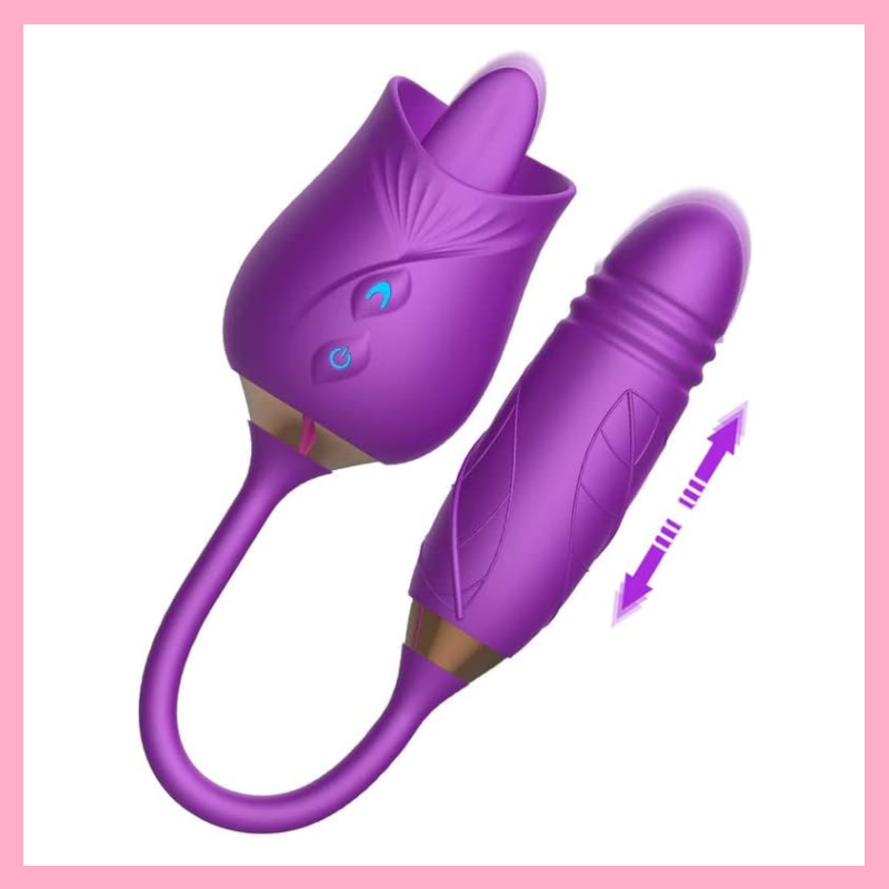 Фіолетова троянда з язичком, Телескопічний вібратор для стимуляції клітора та вагіни, Вібратор з фалосом, Інти, фото 1