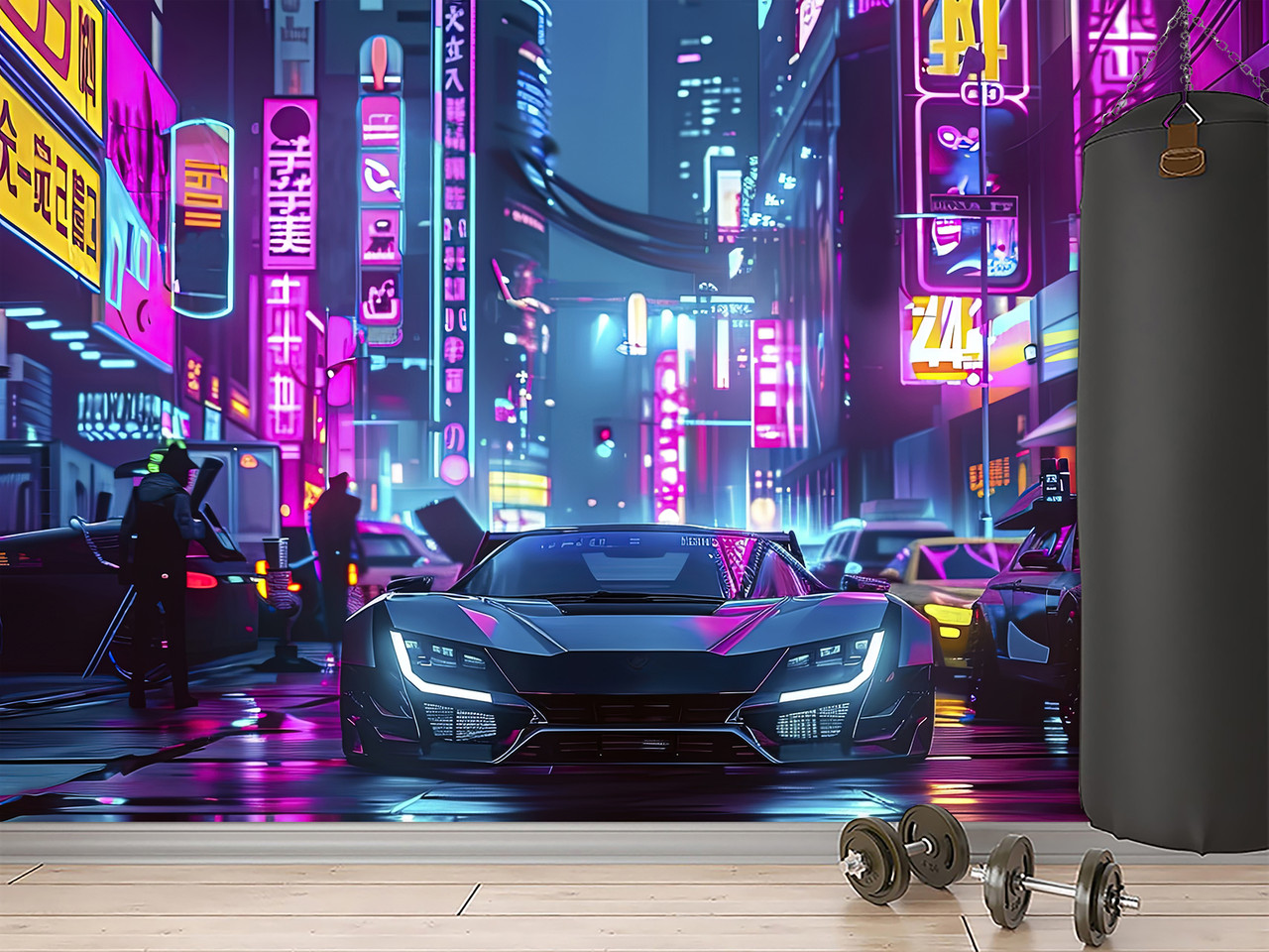 Фотошпалери 3д над ліжком у спальню «Місто майбутнього», самоклейна плівка Oracal, фото 1