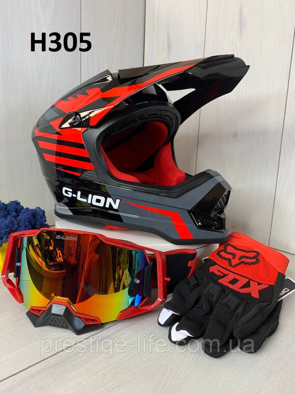 Мотошолом ендуро H305L для мотокросса та квадроцикла + КОМПЛЕКТ: окуляри 100% та рукавиці FOX, фото 1