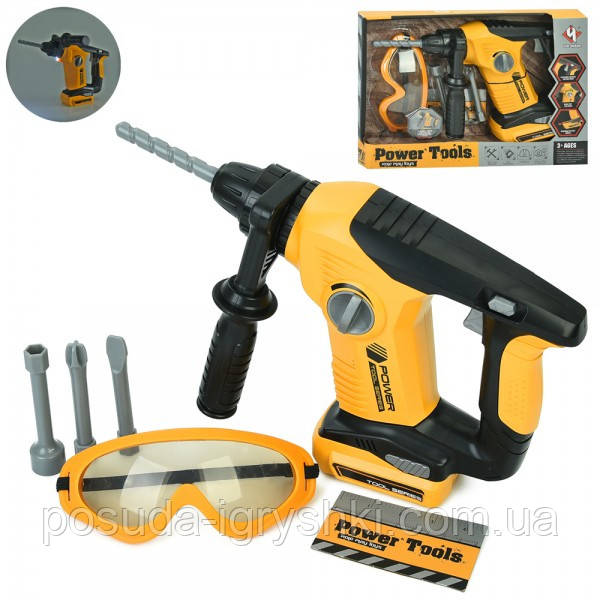 Набір iнструментів T016A дриль, насадки 4шт., окуляри, маска захисна, світло, на батарейках 3 АА, в коробці, 32,5-23,5-6,5см., фото 1