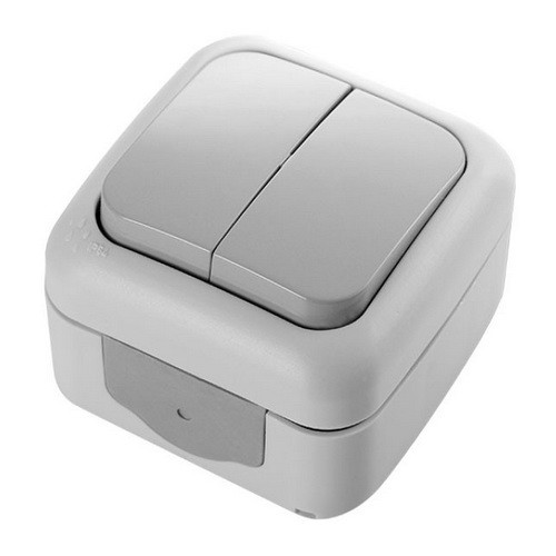 Вимикач двоклавішний зовнішній Viko Palmiye сірий, фото 1