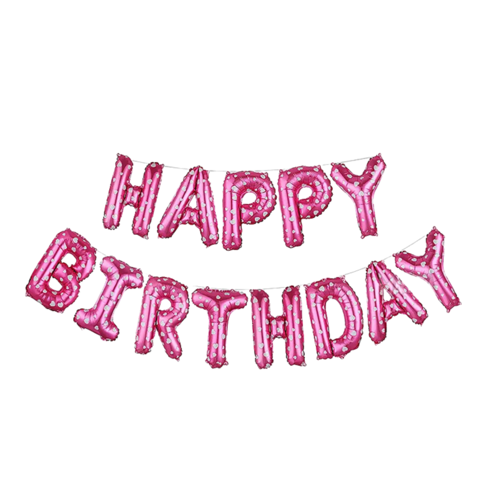 Гірлянда літери 037 КИТАЙ-КТ Happy Birthday - рожева з білими серцями (УП)
