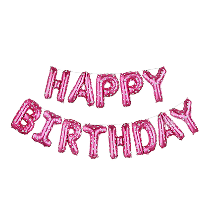Гірлянда літери 037 КИТАЙ-КТ Happy Birthday - рожева з білими серцями (УП), фото 1