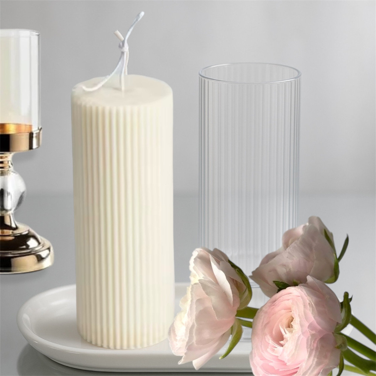 Молд акрил розмір L, великий, близько 20х6 см, для свічки у класичному стилі. М. 206