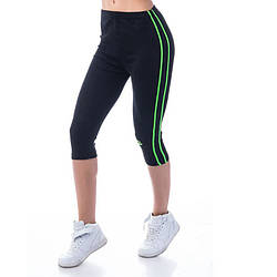 Чорні X/Б капрі Батал із зеленими смужками ТМ "OK" (5XL) Розміри: 58- 60 (33042-4)