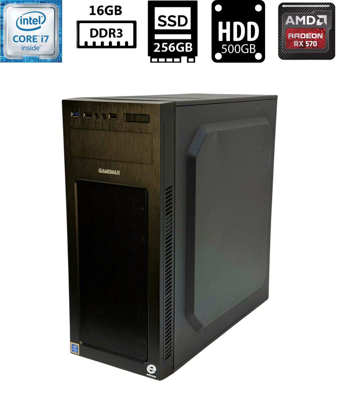 Ігровий комп'ютер Asus B85M-G/Core i7-4790S 3.20GHz/16GB DDR3/SSD 256GB+HDD 500GB/Radeon RX 570 4GB/ATX/500W Б/В